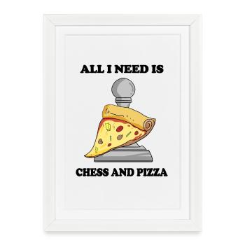 Échecs et pizza - Affiche encadrée (27 × 37 cm) - blanc - Devant
