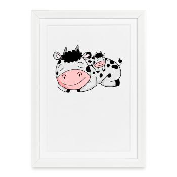 Cow Family - Vache avec bébé - Parent isolé - Affiche encadrée (27 × 37 cm) - blanc - Devant