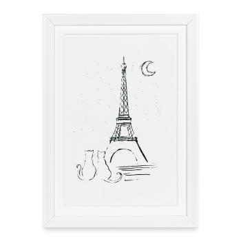 Paris and Love - Cat Love with Eiffel Tower - Framed poster (27 × 37 cm) - white - Front