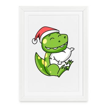 Dino Mignon Fatigué Dormir À Noël - Affiche encadrée (27 × 37 cm) - blanc - Devant