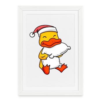 Canard Mignon Fatigué Dormir À Noël - Affiche encadrée (27 × 37 cm) - blanc - Devant