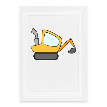 Excavatrice - Affiche encadrée (27 × 37 cm) - blanc - Devant