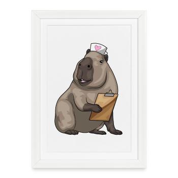 Infirmière capybara - Affiche encadrée (27 × 37 cm) - blanc - Devant