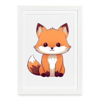 Cute cartoon fox on clothes - Framed poster (27 × 37 cm) - white - Front