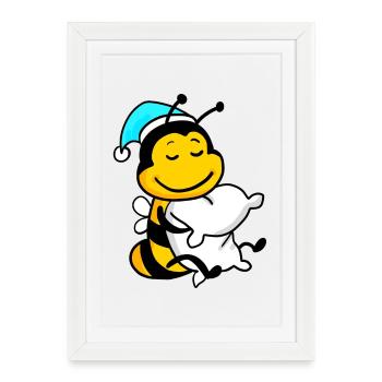 Bee with pillow and sleepy cap - Framed poster (27 × 37 cm) - white - Front