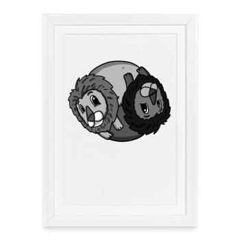Yin Yang Lion - Affiche encadrée (27 × 37 cm) - blanc - Devant