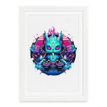 Synthwave Gamer Gaming Alien - Affiche encadrée (27 × 37 cm) - blanc - Devant