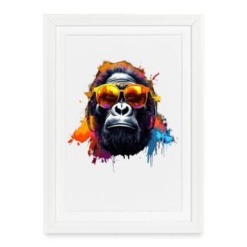 DJ Monkey Casque Lunettes de soleil Musique Fête Monkey - Affiche encadrée (27 × 37 cm) - blanc - Devant