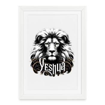 Magnifique tête de lion nommée Yeshua - Affiche encadrée (27 × 37 cm) - blanc - Devant