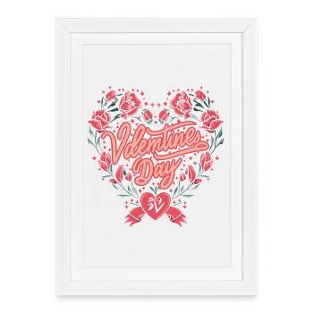 Saint-Valentin Romantique Cœur Floral - Affiche encadrée (27 × 37 cm) - blanc - Devant