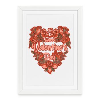 Happy Valentine's Day Cœur de Roses - Affiche encadrée (27 × 37 cm) - blanc - Devant