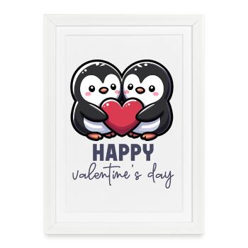 Happy Valentines Day – Sweet Penguins Love Heart - Framed poster (27 × 37 cm) - white - Front