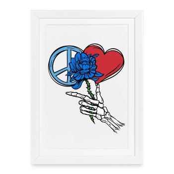 Paix, Fleur, Coeur, Squelette, Mort, Paix Mondiale - Affiche encadrée (27 × 37 cm) - blanc - Devant
