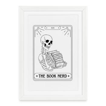Drôle Tarot carte squelette livres lecture livre Nerd - Affiche encadrée (27 × 37 cm) - blanc - Devant