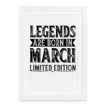 Les légendes naissent en mars Anniversaire en mars - Affiche encadrée (27 × 37 cm) - blanc - Devant