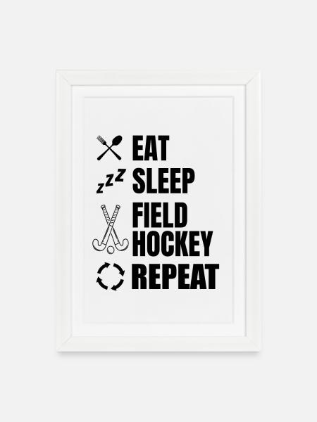 Feldhockey Tagesablauf - Gerahmtes Poster (27 × 37 cm) - Weiß
