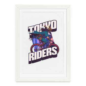 Tokyo Riders - Guerrier japonais sur vélo de route - Affiche encadrée (27 × 37 cm) - blanc - Devant