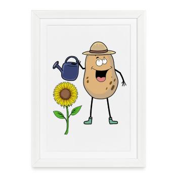 Pomme De Terre, Jardinier, Jardinier, Arrosoir, Jardinage, Fleur - Affiche encadrée (27 × 37 cm) - blanc - Devant
