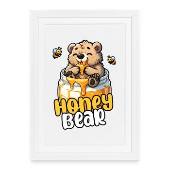 Honey Bear – cute little bear in a honey pot - Framed poster (27 × 37 cm) - white - Front