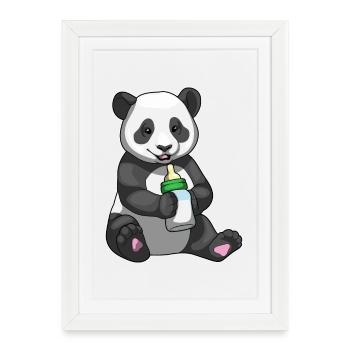 Panda Biberon de lait pour bébé - Affiche encadrée (27 × 37 cm) - blanc - Devant