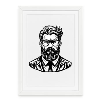 Stylish Male Bearded Portrait Illustration - Framed poster (27 × 37 cm) - white - Front