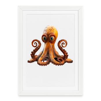 Poulpe Petite Pieuvre Seiche Mignon Poulpe - Affiche encadrée (27 × 37 cm) - blanc - Devant
