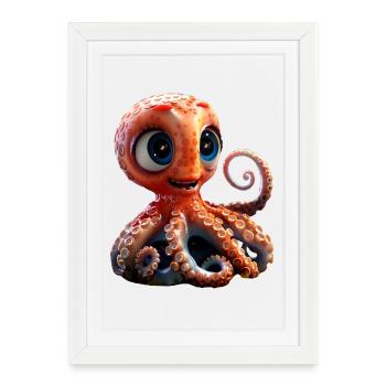 Poulpe Petite Pieuvre Seiche Mignon Poulpe - Affiche encadrée (27 × 37 cm) - blanc - Devant