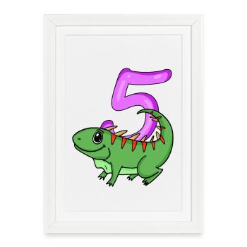 Motif 5ème anniversaire Iguane - Cinq ans - Affiche encadrée (27 × 37 cm) - blanc - Devant