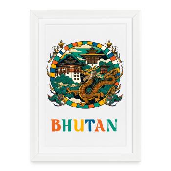 Dragon du Bhoutan, Asie du Sud, Thimphu - Affiche encadrée (27 × 37 cm) - blanc - Devant