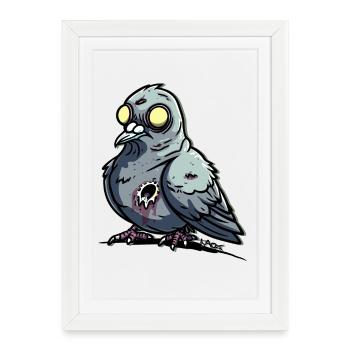 Pigeon zombie aveugle et effrayant - Affiche encadrée (27 × 37 cm) - blanc - Devant