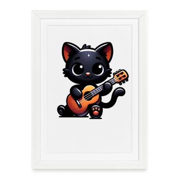 Musicien Black Cat Guitariste Bombay Cats - Affiche encadrée (27 × 37 cm) - blanc - Devant