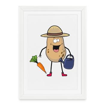 Pomme de terre jardinier arrosoir hobby jardinier navet - Affiche encadrée (27 × 37 cm) - blanc - Devant