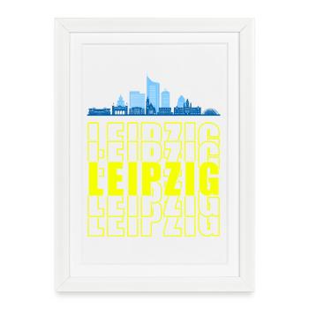 Ville de foire, Leipzig, silhouette de Saxe - Affiche encadrée (27 × 37 cm) - blanc - Devant