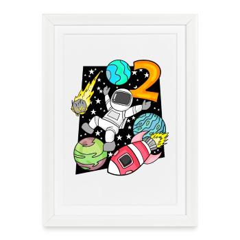 2 Anniversaire Garçon Astronaute - Affiche encadrée (27 × 37 cm) - blanc - Devant