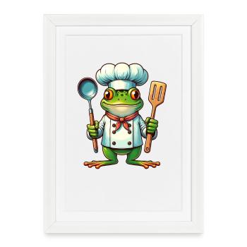 Chef Frog Funny Kitchen Design - Framed poster (27 × 37 cm) - white - Front