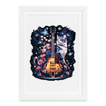 Musicien Guitare Guitariste Flowers Cat Dreams - Affiche encadrée (27 × 37 cm) - blanc - Devant