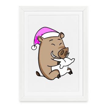 Wild boar tired sleeping in sleeping girl - Framed poster (27 × 37 cm) - white - Front