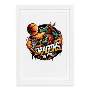 Basket-ball Dragons on Fire - Affiche encadrée (27 × 37 cm) - blanc - Devant