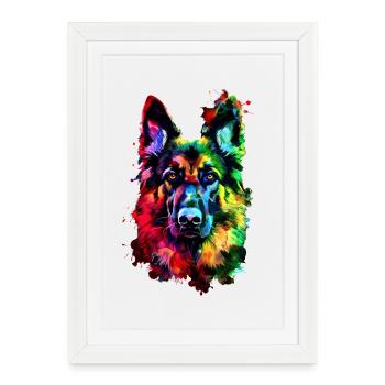 Berger Allemand Couleurs Vives Pop Art Chien Chiens De Berger - Affiche encadrée (27 × 37 cm) - blanc - Devant