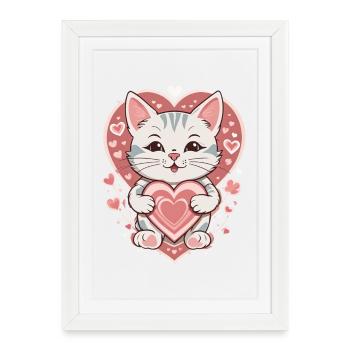 Amour Chat , Katze - Affiche encadrée (27 × 37 cm) - blanc - Devant
