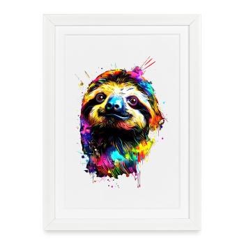 Paresseux Couleurs Colorées Pop Art Paresseux Paresseux - Affiche encadrée (27 × 37 cm) - blanc - Devant