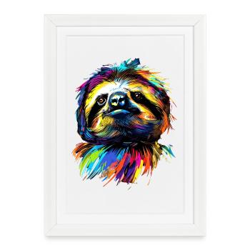 Paresseux Couleurs Colorées Pop Art Paresseux Paresseux - Affiche encadrée (27 × 37 cm) - blanc - Devant