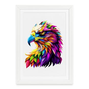 Aigle Pop Art Couleurs vives Aigle royal Pygargue à queue blanche - Affiche encadrée (27 × 37 cm) - blanc - Devant