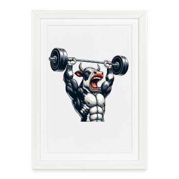 Cow Ox Bull Dumbbell Workout - Framed poster (27 × 37 cm) - white - Front
