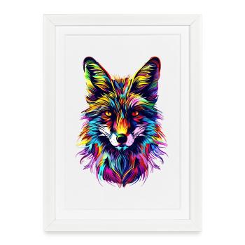 Renard Pop Art Coloré Renard Amoureux Renard Roux Renards - Affiche encadrée (27 × 37 cm) - blanc - Devant