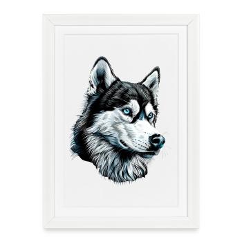 Husky Dogs Lover Amour des chiens Huskies de Sibérie - Affiche encadrée (27 × 37 cm) - blanc - Devant