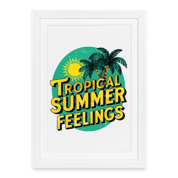 Été Tropical Été Été Soleil Palmiers Vacances - Affiche encadrée (27 × 37 cm) - blanc - Devant