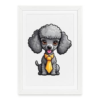Caniche gris avec cravate - Affiche encadrée (27 × 37 cm) - blanc - Devant