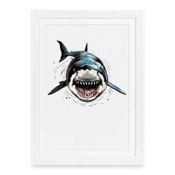 Shark Shark Tiger Shark Gray Shark Sharks Great White Shark - Framed poster (27 × 37 cm) - white - Front