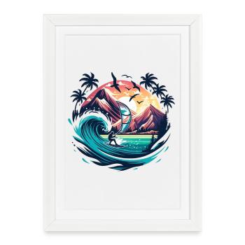Sunset Surf Aventure Wing Foil Nature Lover - Affiche encadrée (27 × 37 cm) - blanc - Devant